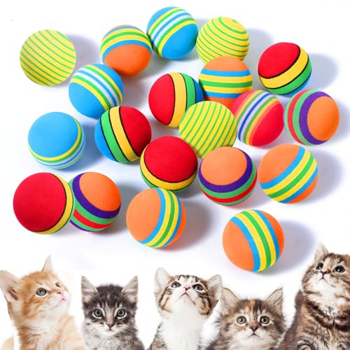 Cobee Rainbow Cat Toy Ball, 24 Stück Großes Katzenspielzeug 3,5 cm Interaktives Katzenspielzeug Ball Kätzchen Spielen Sport Chase Training Spielzeugball