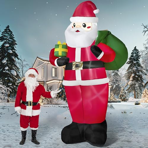 JOIEDOMI 3.65M/12FT hoher riesiger aufblasbarer Weihnachtsweihnachtsmann mit Geschenken, Weihnachtsdekoration mit eingebauten LEDs für Weihnachtsdekorationen im Freien, Hof, Innen- und Außenbereich