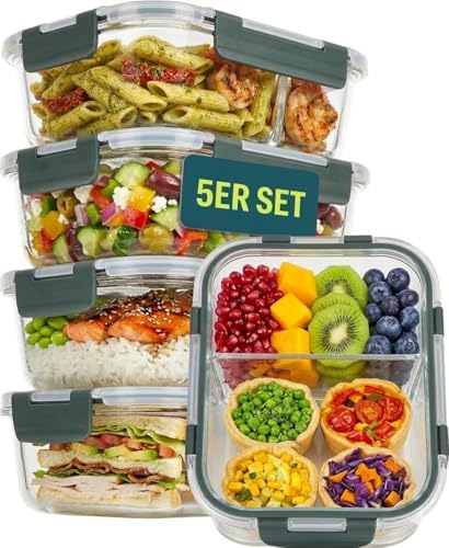 uandu Glasbehälter mit Deckel 10-teilig – Meal Prep Boxen Glas 2 Fächer