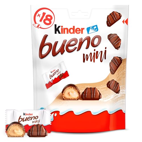 kinder bueno Mini – Schokoriegel mit knuspriger Waffel, feiner Milch-Haselnuss-Creme und zarter Vollmilchschokolade – Snack für unterwegs – 1 Beutel mit einzeln verpackten Mini Riegeln (1 x 108 g)