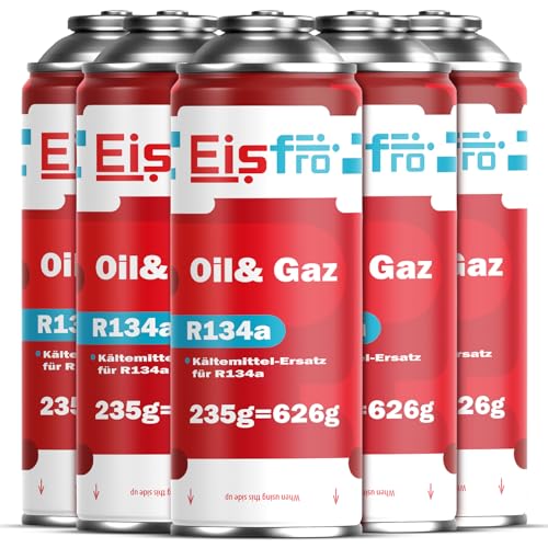 Eisfro - Klimagas für Auto Klimaanlage – R134a Ersatz – für Fahrzeuge Von 1994 Bis 2016 – Umweltbewusst – Ungiftig – Korrosionsbeständig – 5 Stück – 235g Jede Dose
