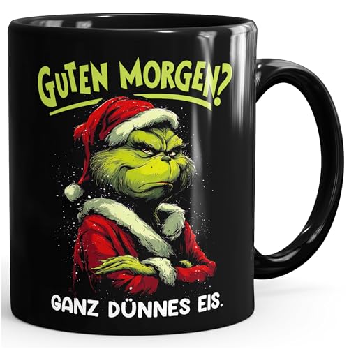 MoonWorks® Tasse Weihnachten Guten Morgen Ganz dünnes Eis Geschenkidee Adventszeit Kollegen Morgenmuffel Schwarz standard