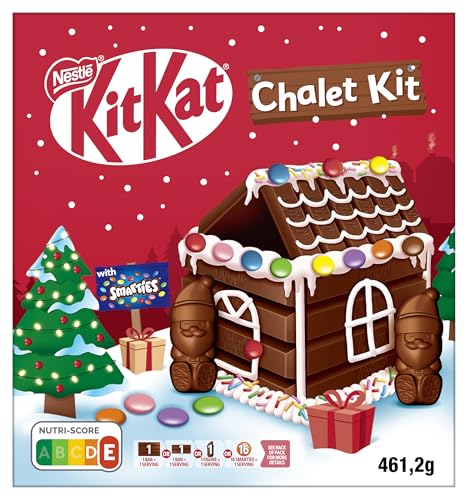 NESTLÉ KITKAT Chalet Kit Weihnachtsschokolade, Weihnachtshäuschen zum selber Basteln mit KITKAT und SMARTIES, 1er Pack (1 x 461g)