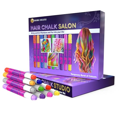 Desire Deluxe Hair Chalk Geschenke für mädchen, Haarkreide zum Haare Färben Spielzeug für Weihnachten, 10 auswaschbare Haarfärbe-Stifte, für Fasching, für Kinder im Alter von 3 4 5 6 7 8 9 11 Jahren