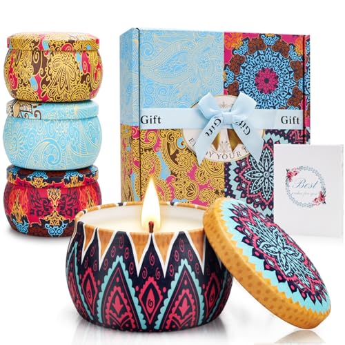 Weihnachtsgeschenke für Frauen und Männer 4x125g Duftkerzen Geschenkset Kerzen Set mit Schöne Box aus Sojawachs für Mama,Frau,Freundin,Eltern,Freunde,Kollegen zu Weihnachten als Kleine Mitbringsel