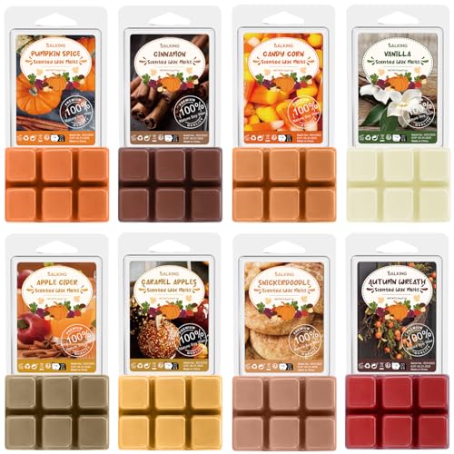SALKING Herbst Duftwachs Wax Melts für Duftlampe, 100% Sojawachs Raumduft Duftkerze, Wax Melts für Kerzen Wärmer, Kürbisgewürz und Zimt Düfte Geschenk Set für Halloween, Weihnachten, 8 Düfte