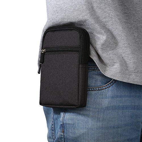 Handy Gürteltasche Herren mit Clip Schwarz, Telefon Gürteltasche mit Geldbörse, Reißverschluss Smartphone Hüfttasche mit Gürtelschlaufe Karabiner Bauchtasche Bügel Handyhülle Wandern Taille Tasche