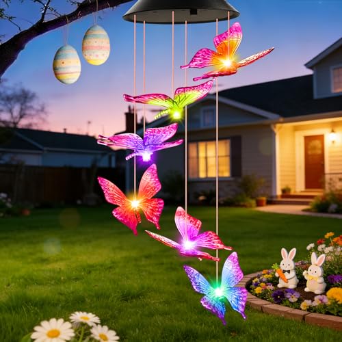 Muttertagsgeschenk Ostern Solarlampen, Solar Windspiele Gartendeko für Draußen Wetterfest, Mama Oma Geschenk, Schmetterling Geburtstagsgeschenk für Frauen, Muttertagsgeschenke für Mama