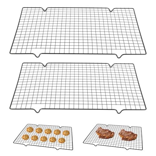 2 Stück Rechteckig Kuchengitter AbküHlgitter Aus Edelstahl, AusküHlgitter, 40x25x2cm Backgitter mit feinem Gitter, Schwarzer Kuchengitter für Backen, Kühlen, Braten, Grillen, Spülmaschinenfest