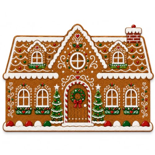 BAHJISOUK Lebkuchenhaus Fußmatte 50x80cm – Weihnachtsdeko Weihnachtsteppich