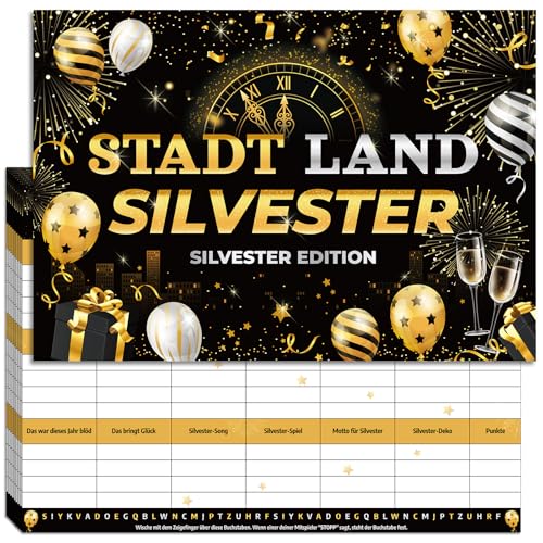 HOWAF 20 Blatt Stadt Land Silvester Spiele Erwachsene Familie, Bleigießen war gestern Spiel für Silvester Deko 2027, Silvesterspiele Partyspiel Geschenk, DIN A4 Spielblock