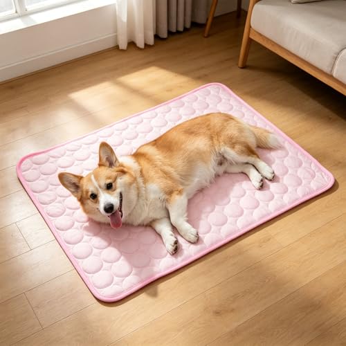 Kühlmatte SelbstküHlend für Hund Und Katze, Dünn Kühldecke Hund Sommer Hundematte Bett Kühldecke Rutschfest Kühlkissen Tragbares Waschbar Pet Cooling Mat für Hause,Auto,Reisen (Rosa, 55x70cm)