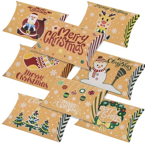 24Stk Weihnachten Geschenkbox Klein, Weihnachten Geschenkverpackung Schachtel Kraftpapier Geschenkkarton Merry Christmas Weihnachts Süßigkeitenboxen Party Geschenkbox Leckereien Box (12x7.5x2.6cm)