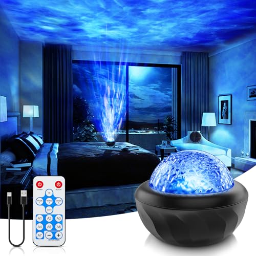 Fokky Sternenhimmel Projektor Kinder Erwachsene, Wasserwellen Galaxy Projector mit 7 Lichtfarben & Fernbedienung, Aurora Lampe, Nachtlicht, Party und Zimmer Deko, Perfekte Geschenkauswahl