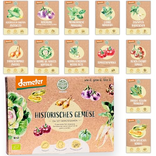 BIO Historisches Gemüse Samen Set - 12 Sorten Demeter Gemüse Saatgut | Seltene u. alte Gemüsesamen allesamt samenfest | alte Gemüsesorten für Balkon, Hochbeet, Garten & als Geschenk | Loveplants