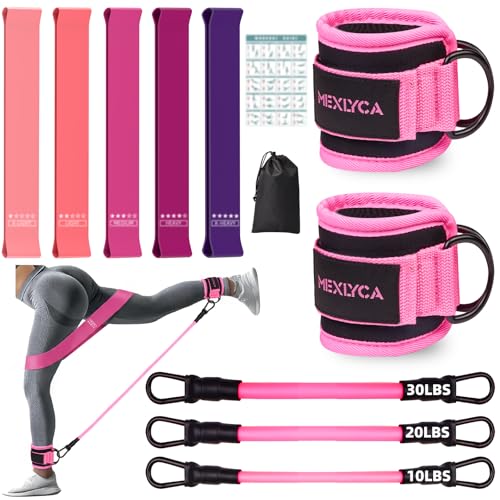 Widerstandsbänder Set - Widerstandsband und verstellbare Knöche - Trainingsbänder mit Manschetten - großartige Ausrüstung für Training, Workout, Heimfitnessstudio mit Trainingsanleitung(Rosa)