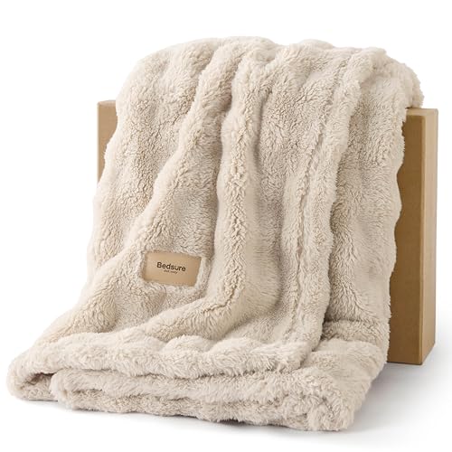 BEDSURE Kuscheldecke Flauschig Bubble Decke - Beige, 150x200 cm