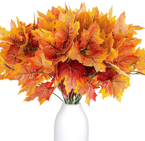 Bipl 4 Bündel Künstlich Herbstblumen Herbstdeko - Herbstdeko Ahornblätter Herbst Simulation Plastik Herbstblätter, Künstliche Herbststrauß Ahorn Blätter für Erntedankfest Halloween Deko Herbstdeko