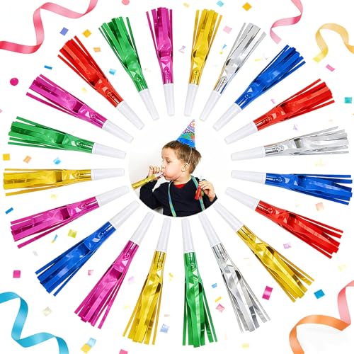 Ovanda Karneval Deko, 24 Stück Tröten Kindergeburtstag, Kindergeburtstag Trompete Kinder Bunte Quasten, Party Krachmacher Blowouts Geburtstagsfeier für Geburtstag, Neujahr, Weihnachten