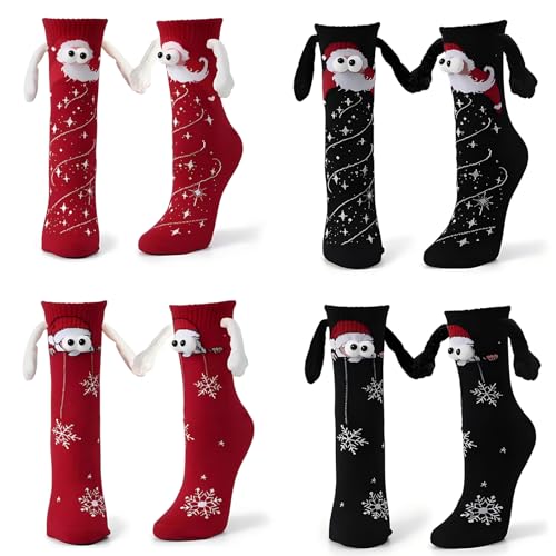 4 Paar Magnetische Weihnachts Socken, Lustige socken, Christmas Socks Für Damen & Herren Eu 36-44 – Kuschelsocken Weihnachten, weihnachten socken Für Nikolaus Geschenke Und Weihnachtsgeschenke