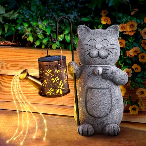 Hinshark Geschenke für Frauen Mama, Katze Garten Deko Solar Gartenstatuen