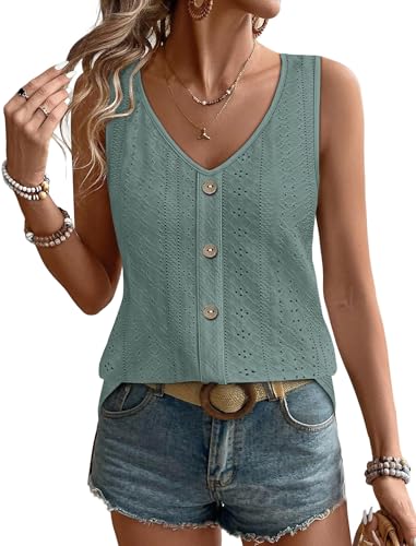 GLEENOD Tank Top Damen Sommer V-Ausschnitt Knopfleiste Ärmellos Locker