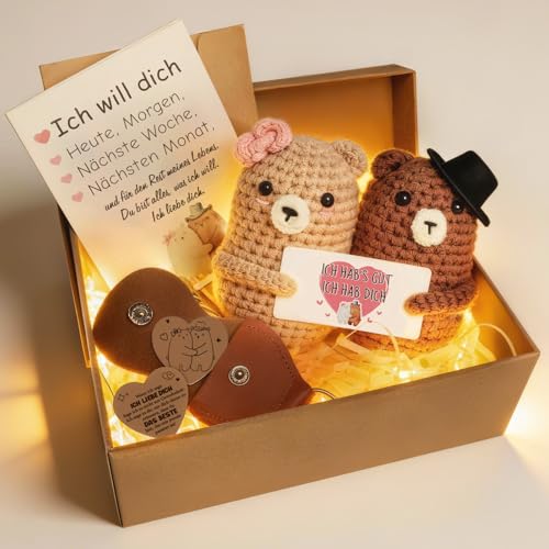 Giftota Jahrestag Geschenk für Ihn Sie - Pocket Hug Bärenpaar - Ich Liebe Dich - Hochzeitstaggeschenke - Personalisierte Geschenk für Freundin Freund - Glücksbringer