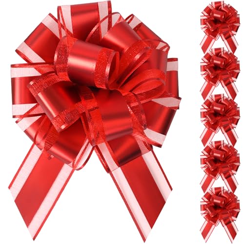 poeland 6 Stück Zieh-Schleifen, Schleifen dekorieren zum Geschenkeverpacken für Geschenkverpackung, Partydekoration, Autoschleifen Hochzeit, Valentinstag, Geburtstagsdekorationen (Rot)