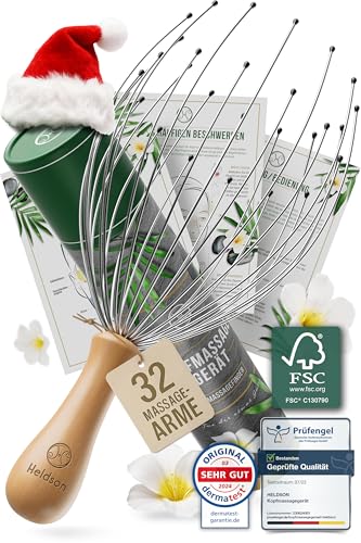 HELDSON® Kopfmassage Spinne - FSC®100% - Wichtelgeschenk -Kopfmassagegerät - Kopfkrauler Kopf Massage & Haarmassage - Kopfhaut Massagegerät - Head Massager - Kopfkratzer - Geschenk