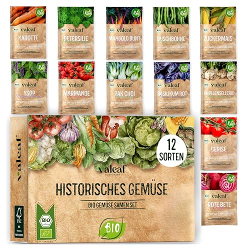 valeaf BIO Historisches Gemüse Samen Set I Seltene u. alte Gemüsesorten Samen im Gemüsesamen Set I Gemüse Anzuchtset I samenfestes Saatgut I Samen Gemüse als Gemüse Samen Set I tolles Garten Geschenk