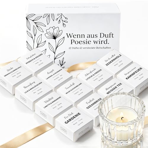 Duftkerze Geschenke für Frauen 12 Stück Verborgene Botschaft Erscheint Beim | Abbrennen, Personalisiert Rituals Idee Kleine Beste Lustige Weihnachtsgeschenke Geburtstagsgeschenkset für Freundin Partner