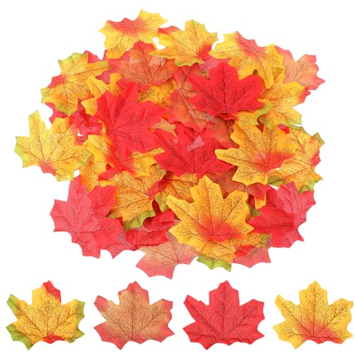 ADLABLD 200 Stück Künstliche Ahornblätter,Realistisch Herbst Deko,4 Farben Herbstblätter Deko,Ambiente Autumn Decor für Thanksgiving,Halloween,Weihnachten,Hochzeiten,Partys,Kunst und Handwerk