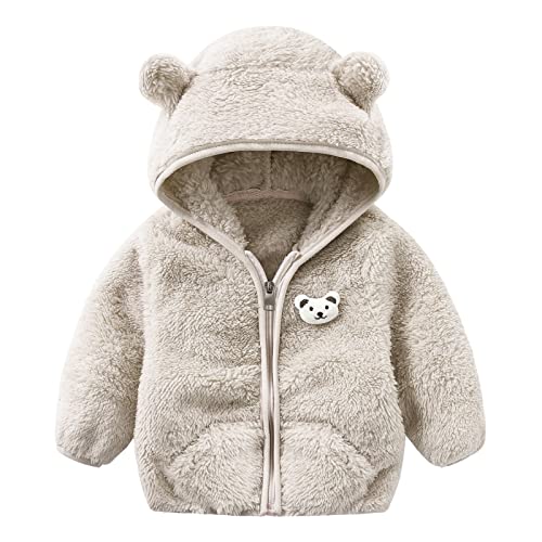 Fleecejacke Baby Hoodie Fleecejacke Niedlich Herbstjacke Winterjacke für Jungen Mädchen Plüsch Cardigan Babykleidung Fleece Gefütterte Jacke Neugeborenes Kleinkinder (Light Grey, 0-6 Months)