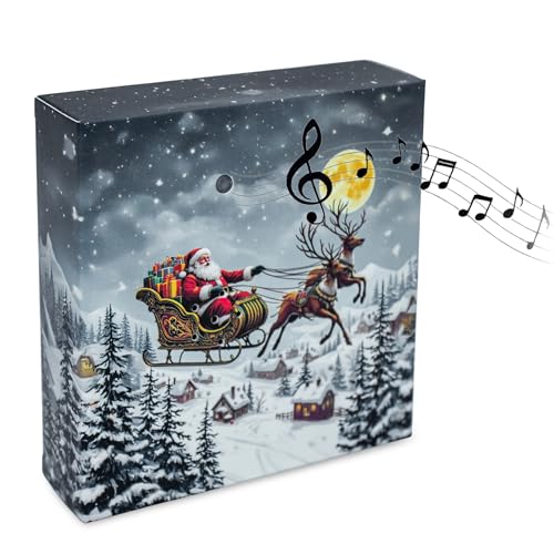 Weihnachts Soundbox mit Merry Christmas Melodie - 12 cm - Weihnachtsmusik Lautsprecher mit 3 m Bewegungsmelder - Weihnachten Advent Deko Musikbox Weihnachtslied Box mit Bewegungs Sensor