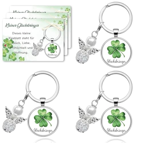 Luckeey 3 Schlüsselbringer Glücksbringer, Kleeblatt Glücksbringer Weihnachten Silvester Prüfung, Kleine Geschenke für Adventskalender, Viel Glück Geschenke zu Weihnachten, Neujahrsglücksbringer