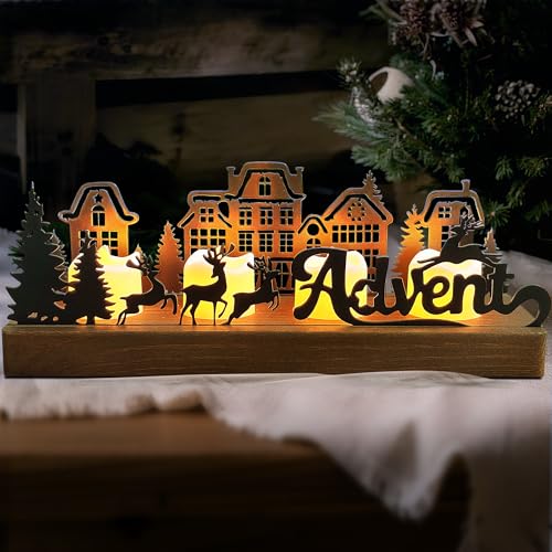 Adventskranz Modern, Adventskranz Metall mit Holz Haltern, Adventsgesteck Länglich, Kerzenhalter Adventkranz Teelichter für Weihnachtsdeko Tisch, Advent Kerzenhalter Teelichthalter, Adventsdeko