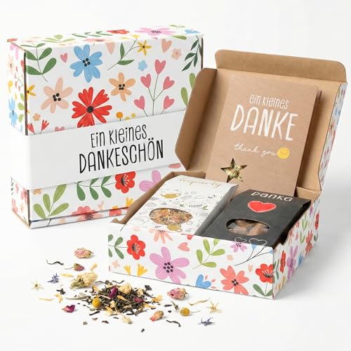 Dankeschön Geschenkset mit Tee, Schokolade & Gewürzsalz – Geschenkbox als kleine Aufmerksamkeit für Frauen & Männer, Danke Geschenk zum Dankesagen, Mitbringsel für Freundin, Mama & Kollegin