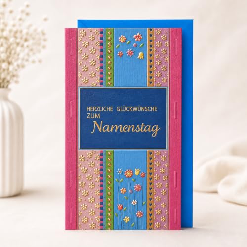 Michel Verlag Glückwunschkarte Zum NAMENSTAG | Klappkarte Grußkarte Glückwunsch christlicher Gedenktag Heilige, für Freunde Familie Kollegen | inkl. Umschlag, 17,5x11cm, Made in DE (Zarte Blümchen)