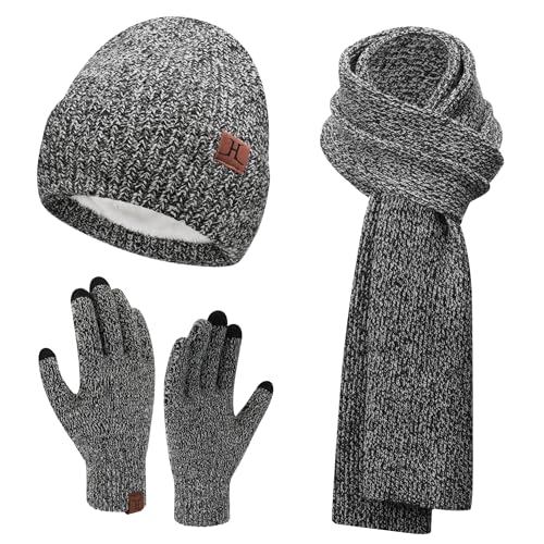 ZASFOU Damen Winter Mütze Schal Touchscreen Handschuhe Set Thermo Beanie Wintermütze Strickmütze Schlauchschal Winterhandschuhe Geschenk für Frauen