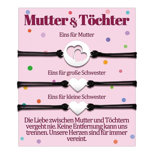 Mutter Tochter Armband Mama und 2 Töchter Geschenke für Mutti von zwei Tochter Armbänder Geschenk zum Geburtstag Muttertag Weihnachten Geschenkideen Herz Schumuck Frauen Schmuckset für 3 Damen