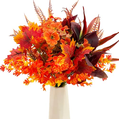 Jadeunm 6 Bündel Künstliche Herbstblumen Herbstdeko Herbststrauß Künstliche Blumen Herbst Balkonpflanzen Kunstpflanzen Herbstblätter Herbstdeko für Innen Draußen Tisch Balkonkasten Blumenkasten