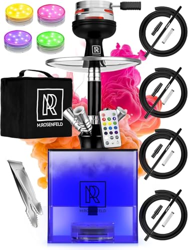 Shisha Set mit 4 Schläuchen – YADO Square Shisha To Go mit Kohlehalter, Heat Management Device, großer schwarzer Silikonkopf und Tragetasche für Shisha (Schwarz)