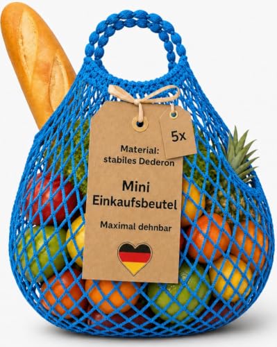 ostprodukte-versand 5X Einkaufsnetz Blau - Dederon Netzbeutel Dehnbar