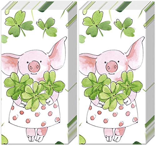 20 Taschentücher (2x 10) Schweinchen mit Kleeblätter | Schwein | Kleeblatt | Prüfung | Silvester