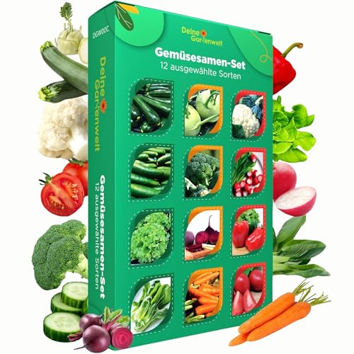 Gemüse Samen Set – 12 Sorten Samen Gemüse – Saatgut Gemüsesamen – Anzuchtset Gemüse inkl. Tomaten, Gurken, Radieschen, Zucchini, Paprika & Mehr – ideal als Geschenkset