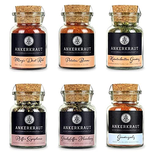 Ankerkraut Grill Set 6 Gewürze, das BBQ Starter-Set für leidenschaftliche Griller und Grillerinnen, Geschenke für Männer und Frauen, 6 Gewürzgläser enthalten