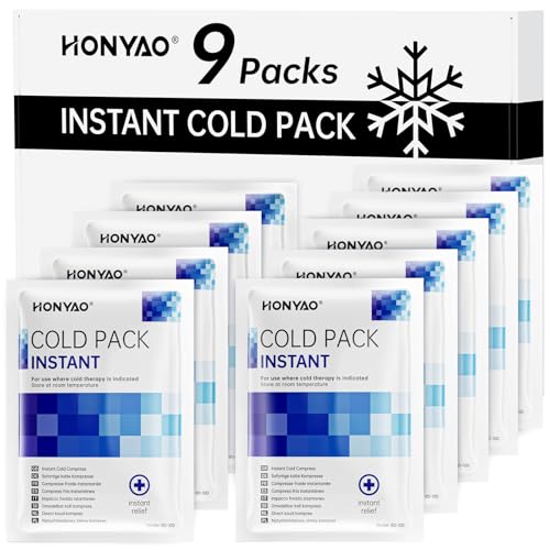 HONYAO Sofort-Kälte-Kompresse 9 Stück, Einmal-Kühlpacks für Sport Zuhause Reisen Wandern Verletzungen Erste Hilfe, Einfach Verwendbare Kühlpads, Kühlpacks zum Knicken