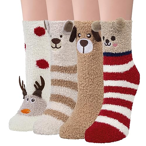 YSense Snug Kuschelsocken Damen Flauschige Kuschel Socken Haussocken Warme Bettsocken Damensocken Weihnachten Geschenk Dicke Flauschsocken Weihnachtssocken Wintersocken für Mädchen 37-42