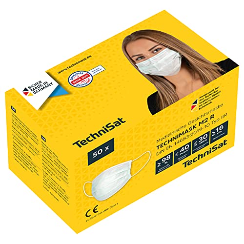 TechniSat TECHNIMASK M2 R (Medizinische Gesichtsmaske Typ IIR, 98% Bakterielle Filterleistung, Mund- und Nasenbedeckung Made in Germany) 50 Stück