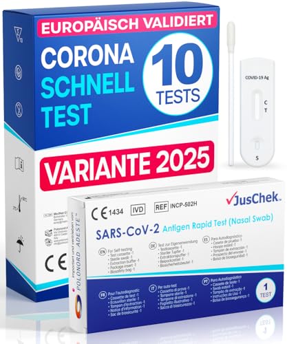 Adeste – NEU 10 x 1er Corona Schnelltest für Zuhause COVID 19 Antigen Rapid Test Swab Selbsttest. Geprüft für alle neuen 2025 Varianten. Sensibilität 100% bei hoher Viruslast